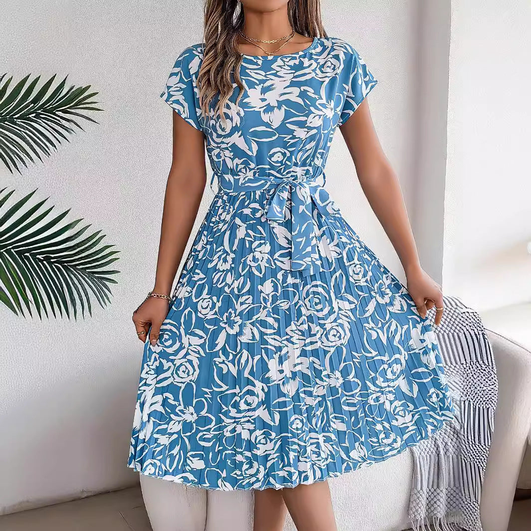 Classy Women's Elegant Flowers Sleeve Pleated Shorts