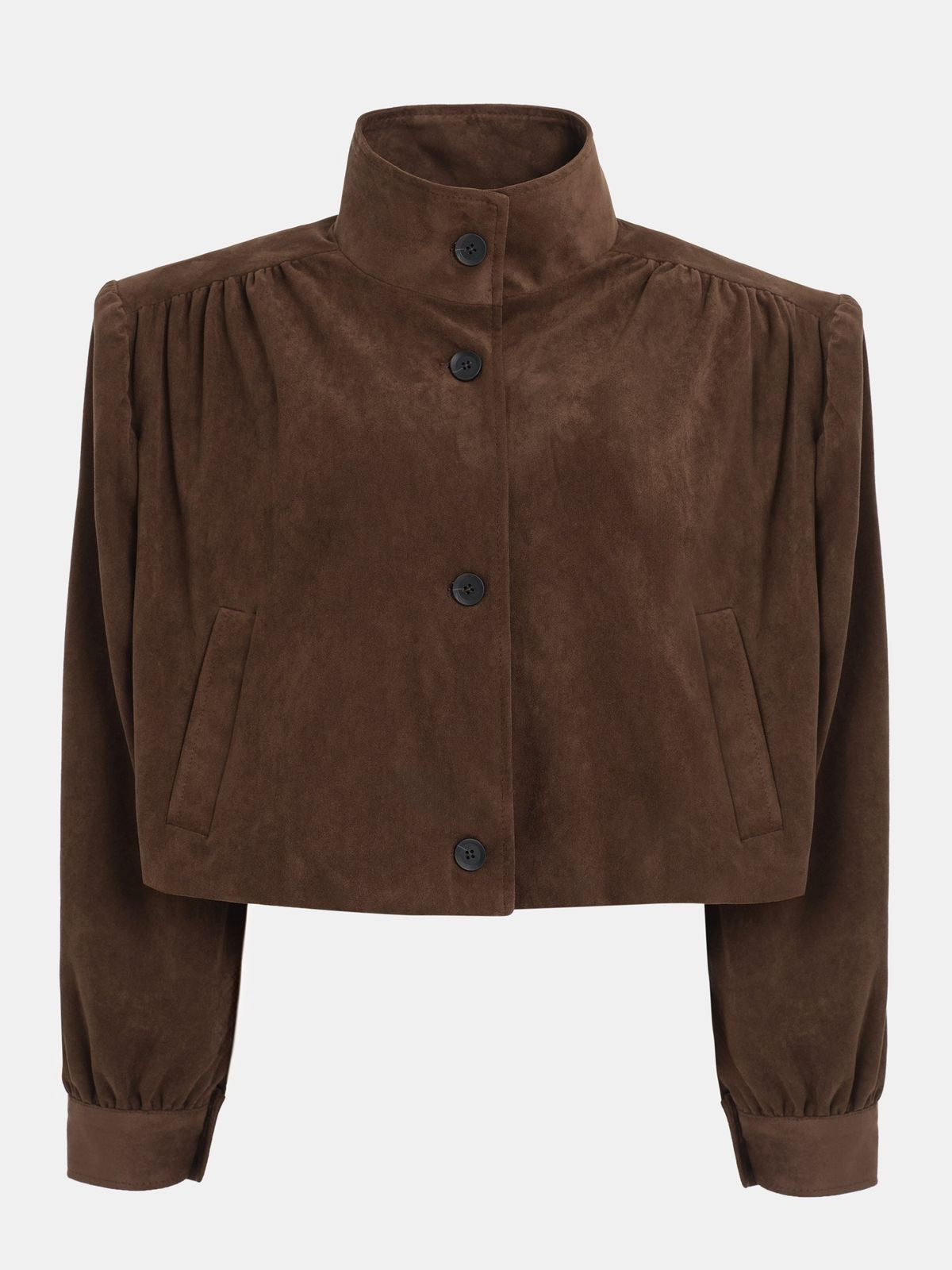 Attractive Pleated Suede Padded Shoulder Pilot Coats