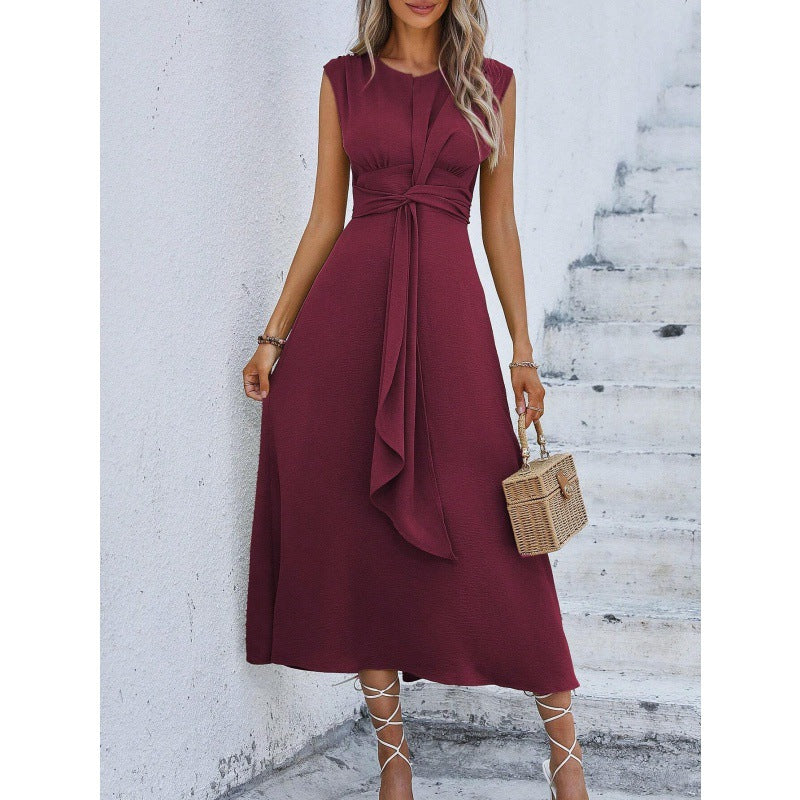 Women's Refreshing Stylish Solid Color Waist Tight Long Dress