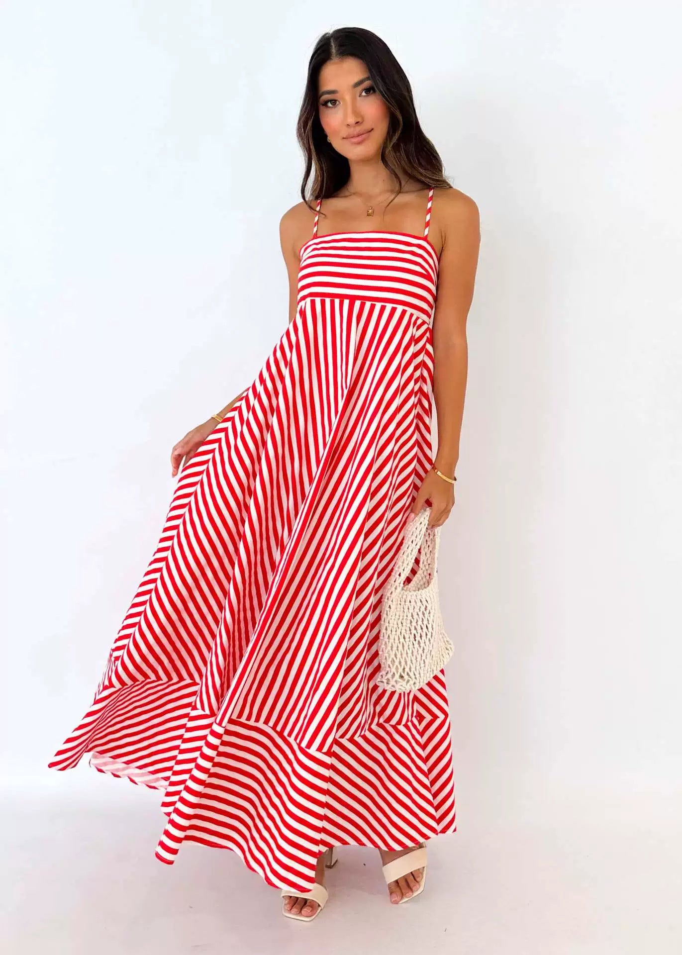 Women's Fashion Printed Backless Sexy Suspenders Large Swing High Dress