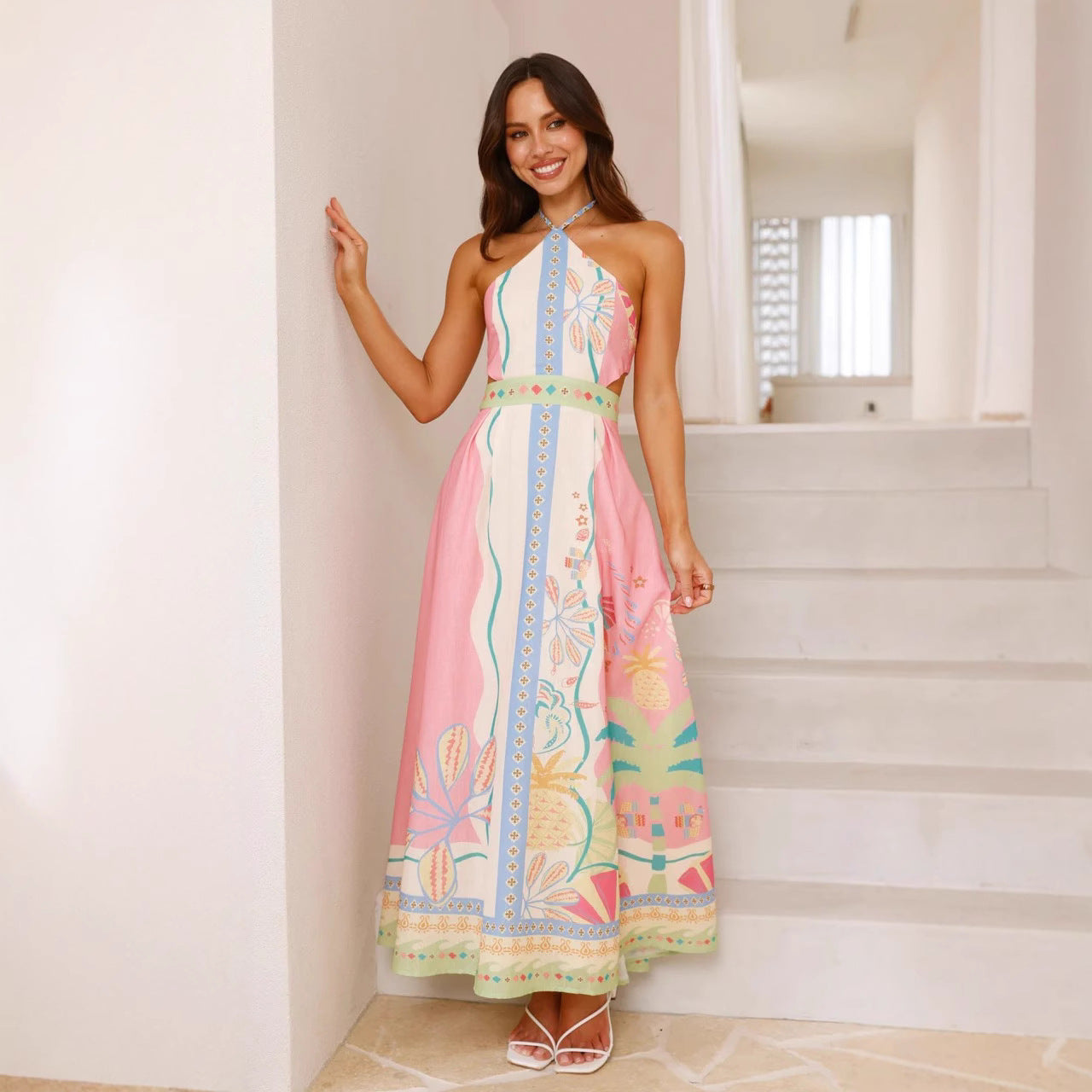 Unique Halter Sexy Lacing Backless Long Dress