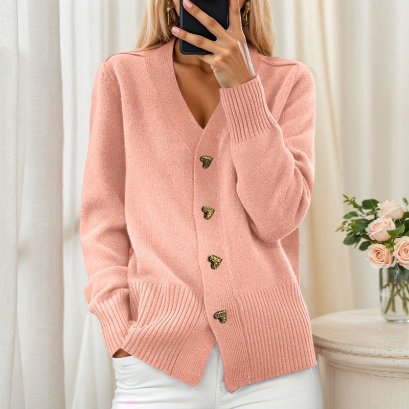 Women's Solid Color Long Sleeve Knitted Love Coats