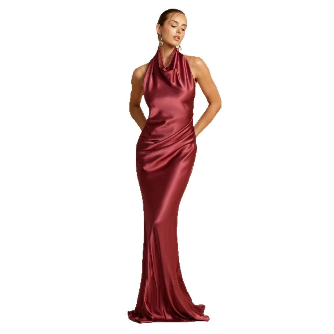 Women's Sexy Elegant Dress Pure Color Halter Dresses