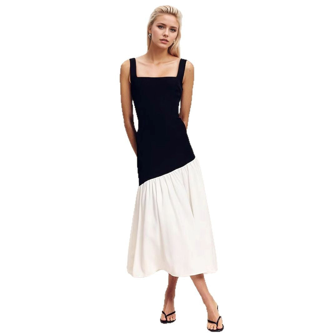 Elegant Spliced Dress French Commuter Sleeveless Dresses