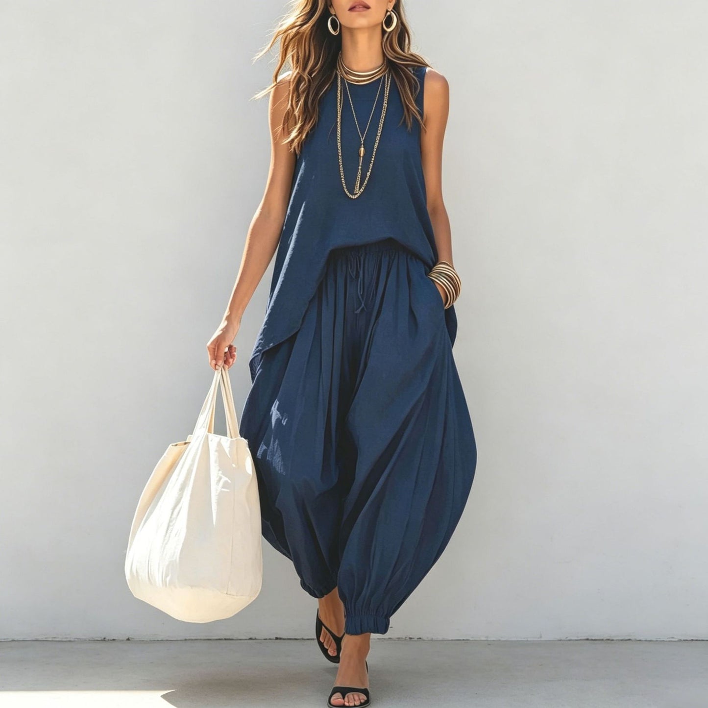 Loose Sleeveless Bloomers Two-piece Bohemian Style Holiday Tops