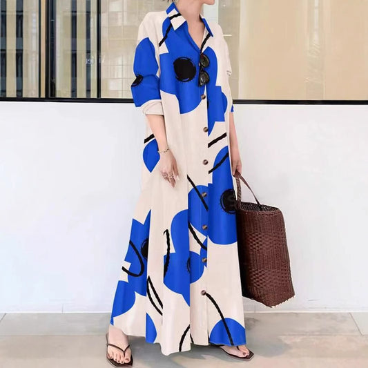 Long Sleeve Printed Loose Elegant Shirt Dresses