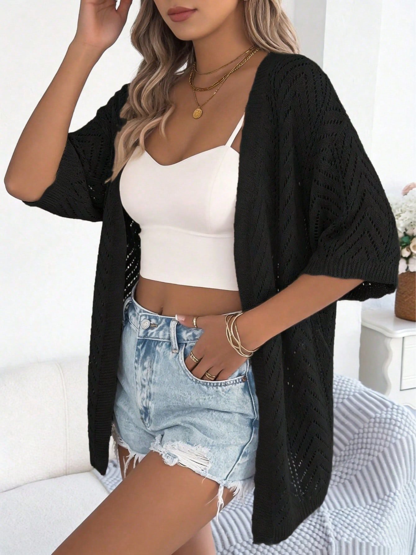 Women's Elegant Summer Sleeve Bohemian Thin Knitted Shorts