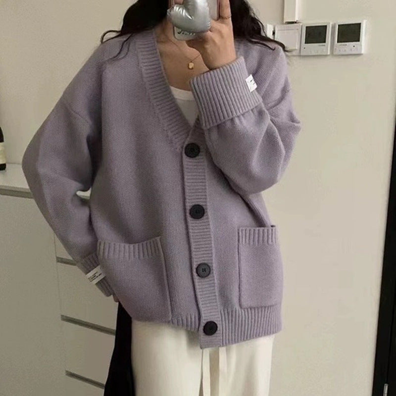 Women's Korean Loose High-grade Knitted Curling Sleeves Labeling Soft Glutinous Sweater