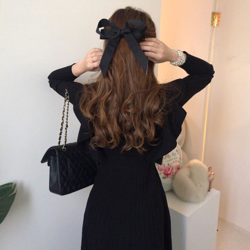 Attractive Elegant Ruffled Knitted Dress Mid-length Dresses
