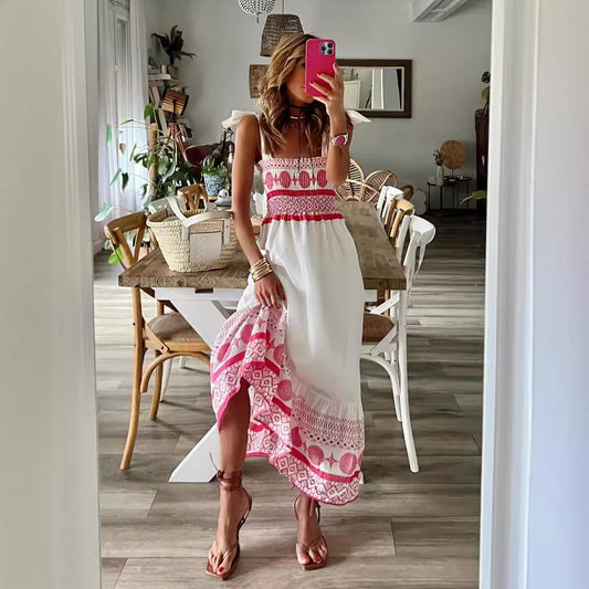 Summer Lace Printing Sweet Elastic Bohemian Dresses