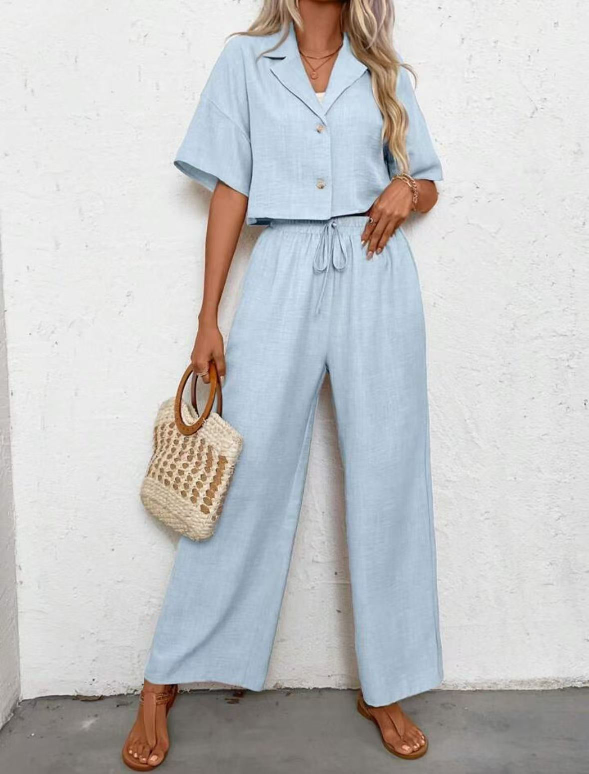 Women's Solid Color Elegant Two-piece Wide Leg Jackets