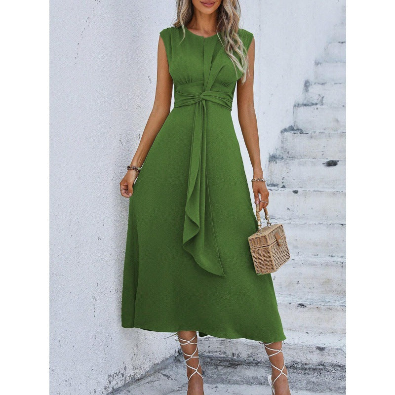 Women's Refreshing Stylish Solid Color Waist Tight Long Dress