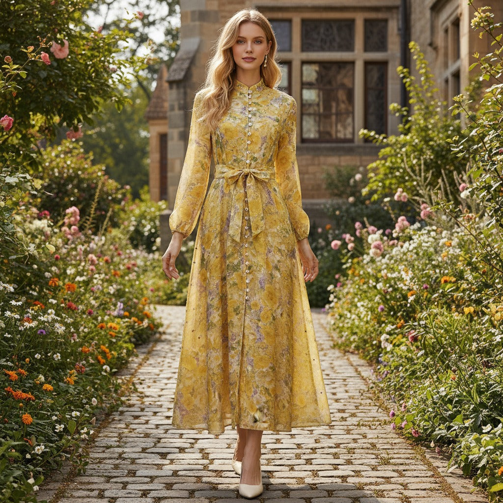 Silk Linen Starry Rhinestone Breasted Umbrella Dresses