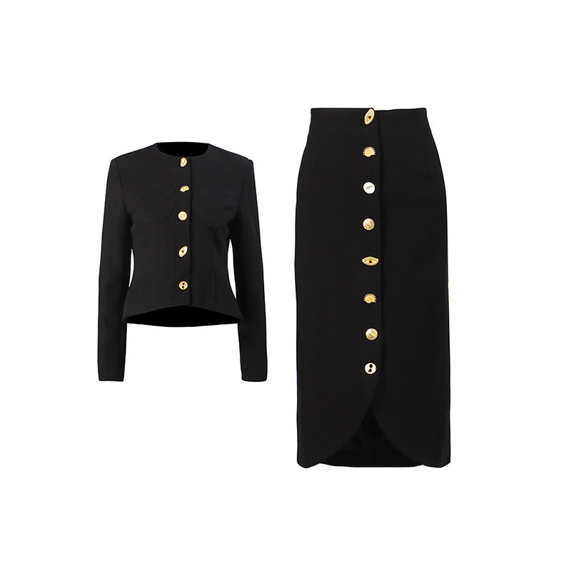 Temperament Waist Single-breasted Round Neck Solid Suits