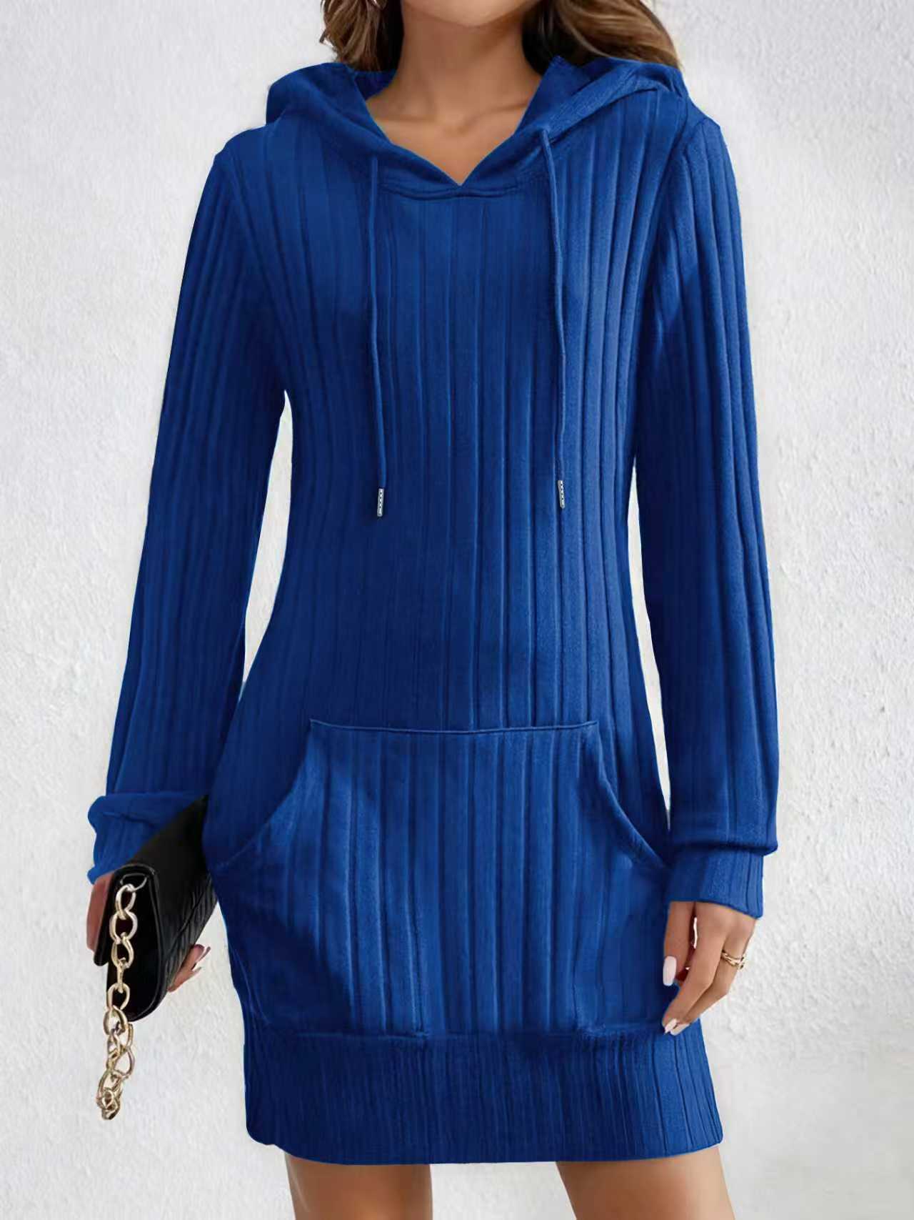 Women's Hooded Sunken Stripe Pocket Long Sleeve Clothing