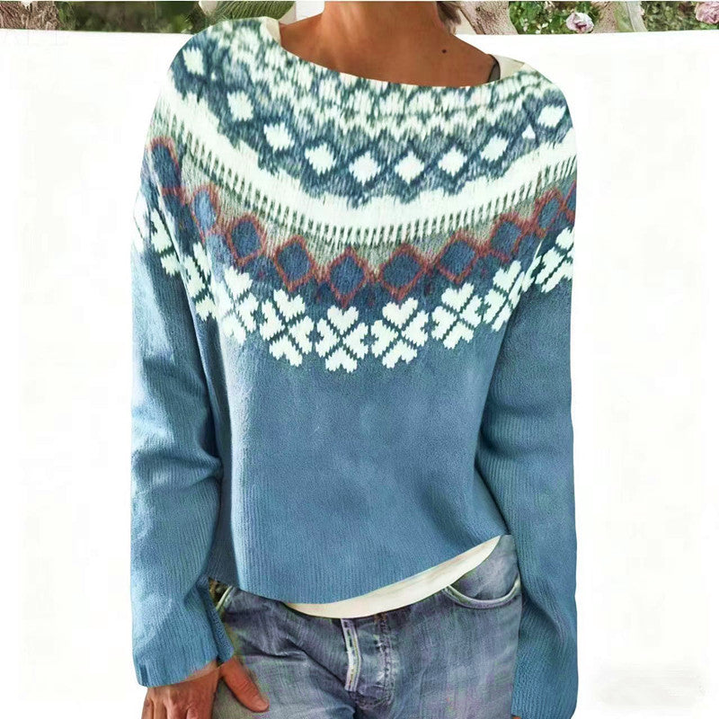 Women's Round Neck Multicolor Loose Fashion Pullover Sweater
