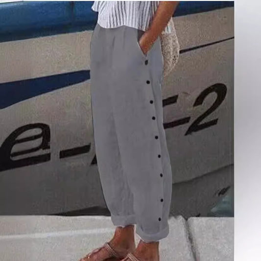Elastic Waist Button Fashion Simple Casual Pants