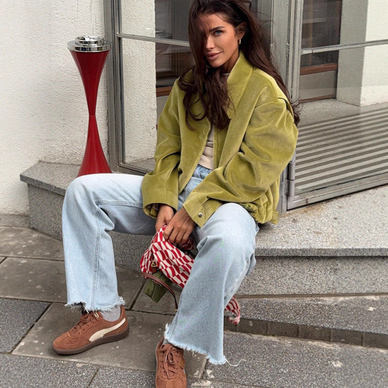 Women's Autumn Personality Loose Lapels Suede Street Coats