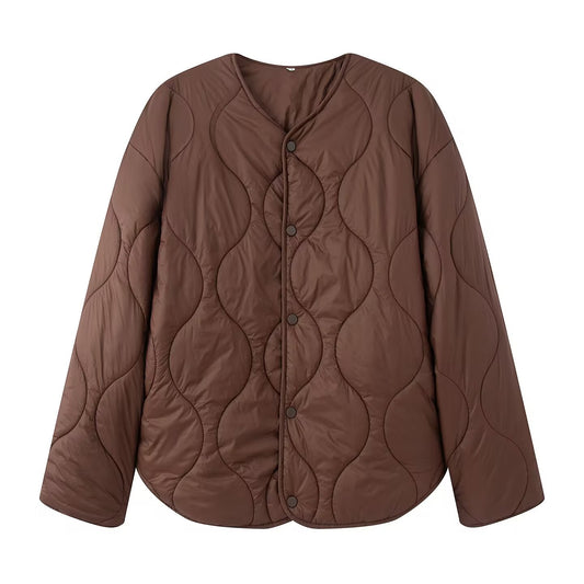 Casual Round Neck Rhombus Cotton Thickened Coats