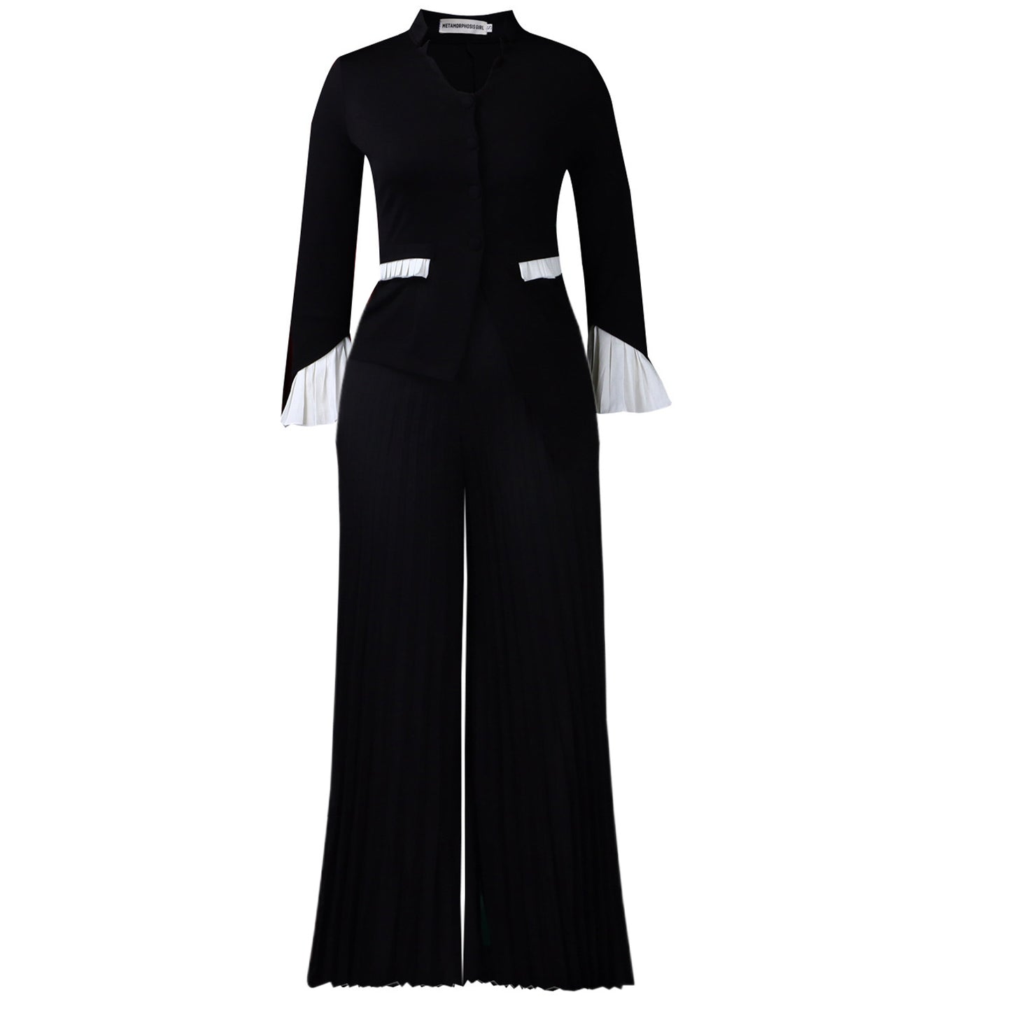 Women's Large Fashion Bell Sleeve Pleated Wide Leg Suits