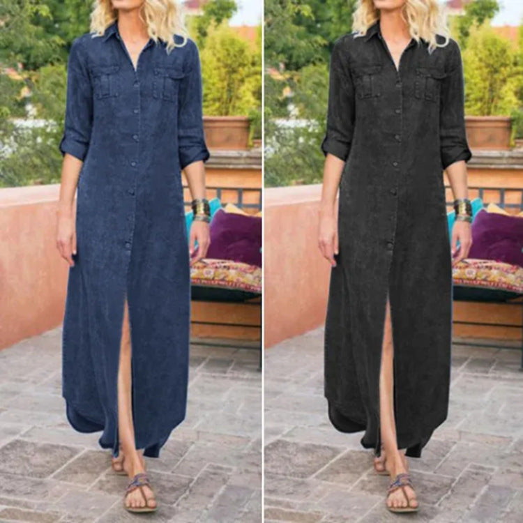 Women's Summer Loose Solid Color Casual Single-breasted Dresses