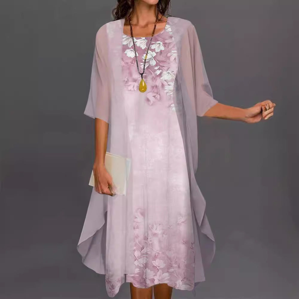 Summer Printed Long Sleeve Loose Two-piece Dresses