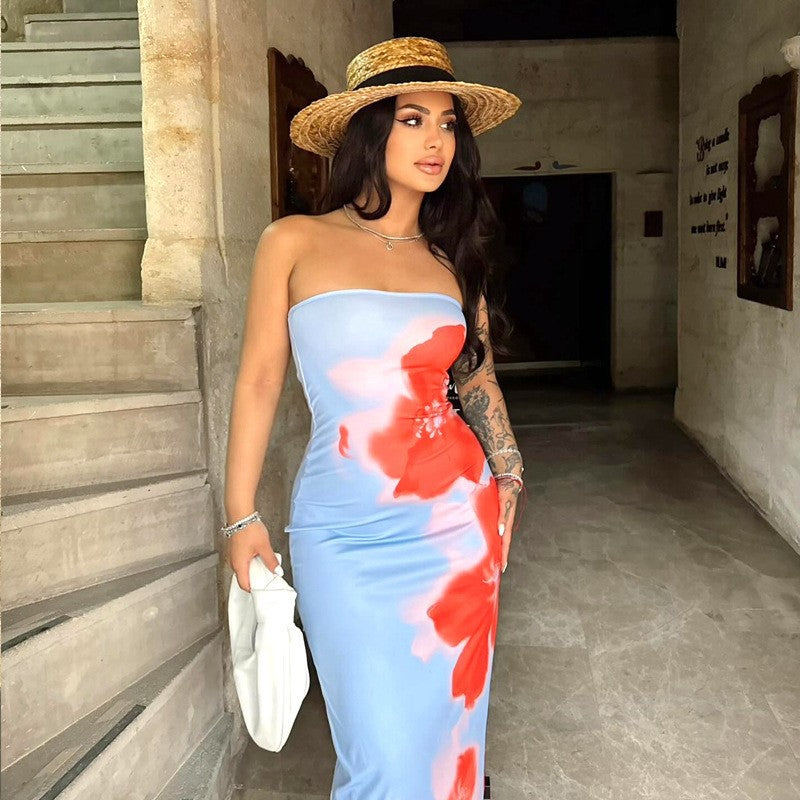 Women's Flower Print Slim Fit High Waist Dresses