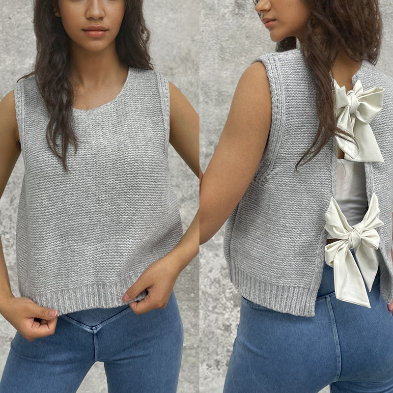 Popular Durable Women's Bow Button Waistcoat Women's Sweater