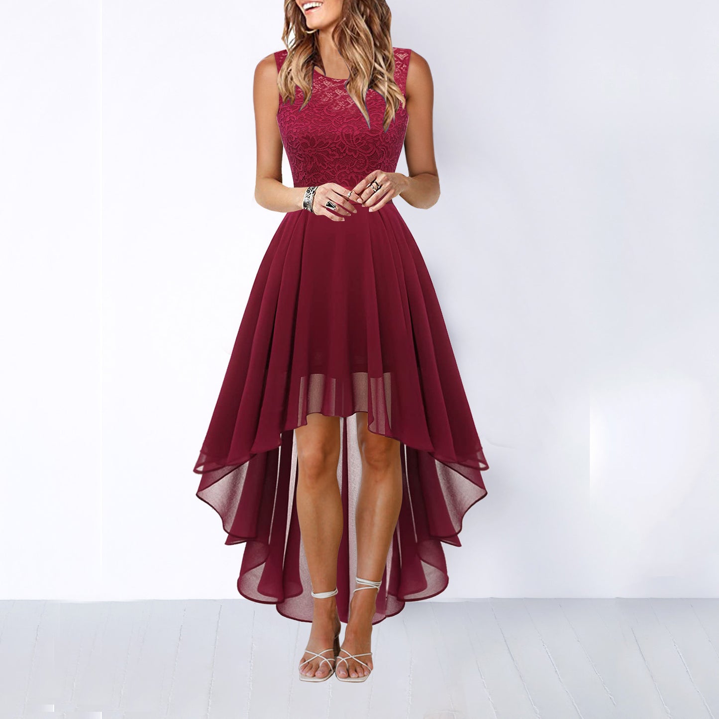 Hollow Lace Waist Chiffon Dress Dinner Dresses