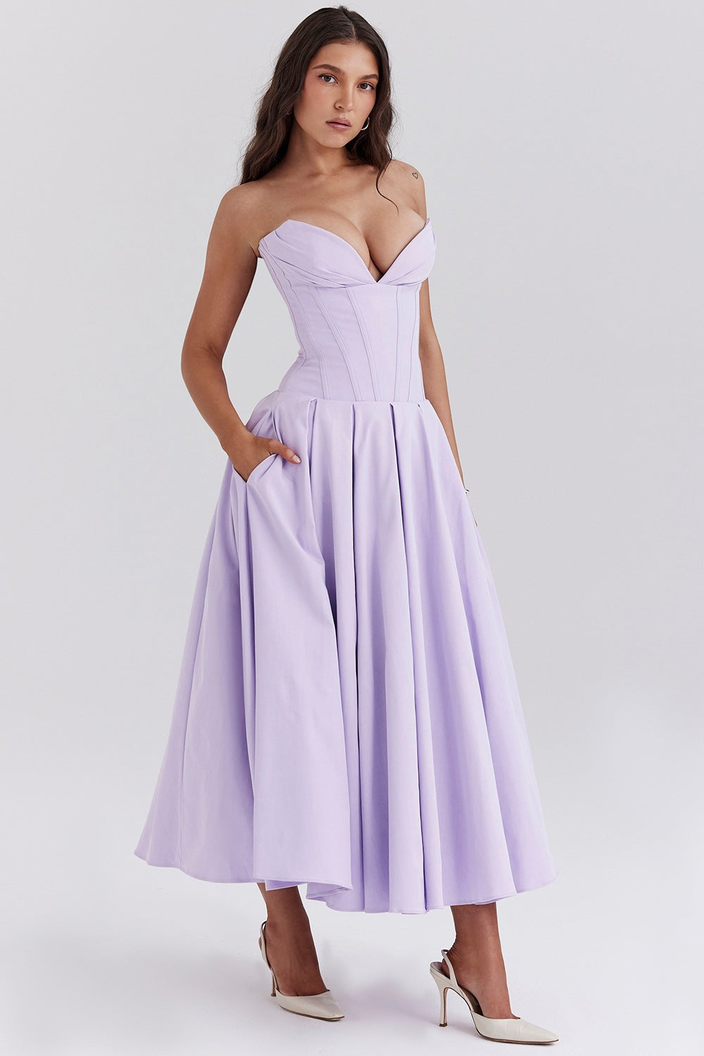 Solid Color Large Swing Sleeveless Fishbone Tube Dresses