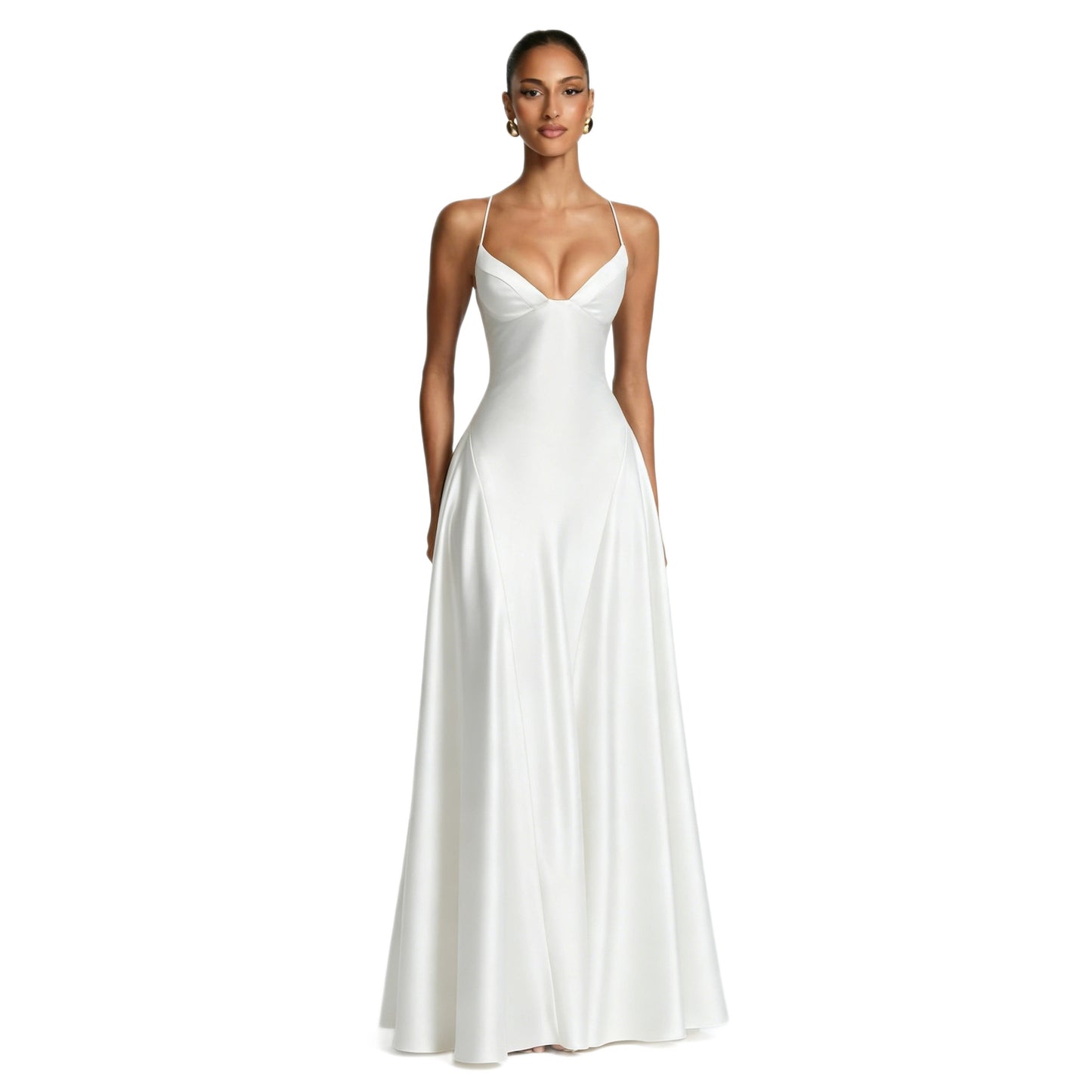 Women's Style Sexy Deep V Large Hem Satin Clothing