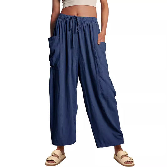 Elastic Waist Pleated Loose Casual Cotton Pants