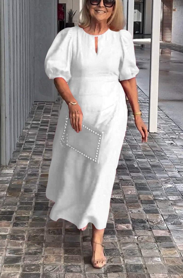 Women's Solid Color Loose-fitting Casual Puff Sleeve Dress