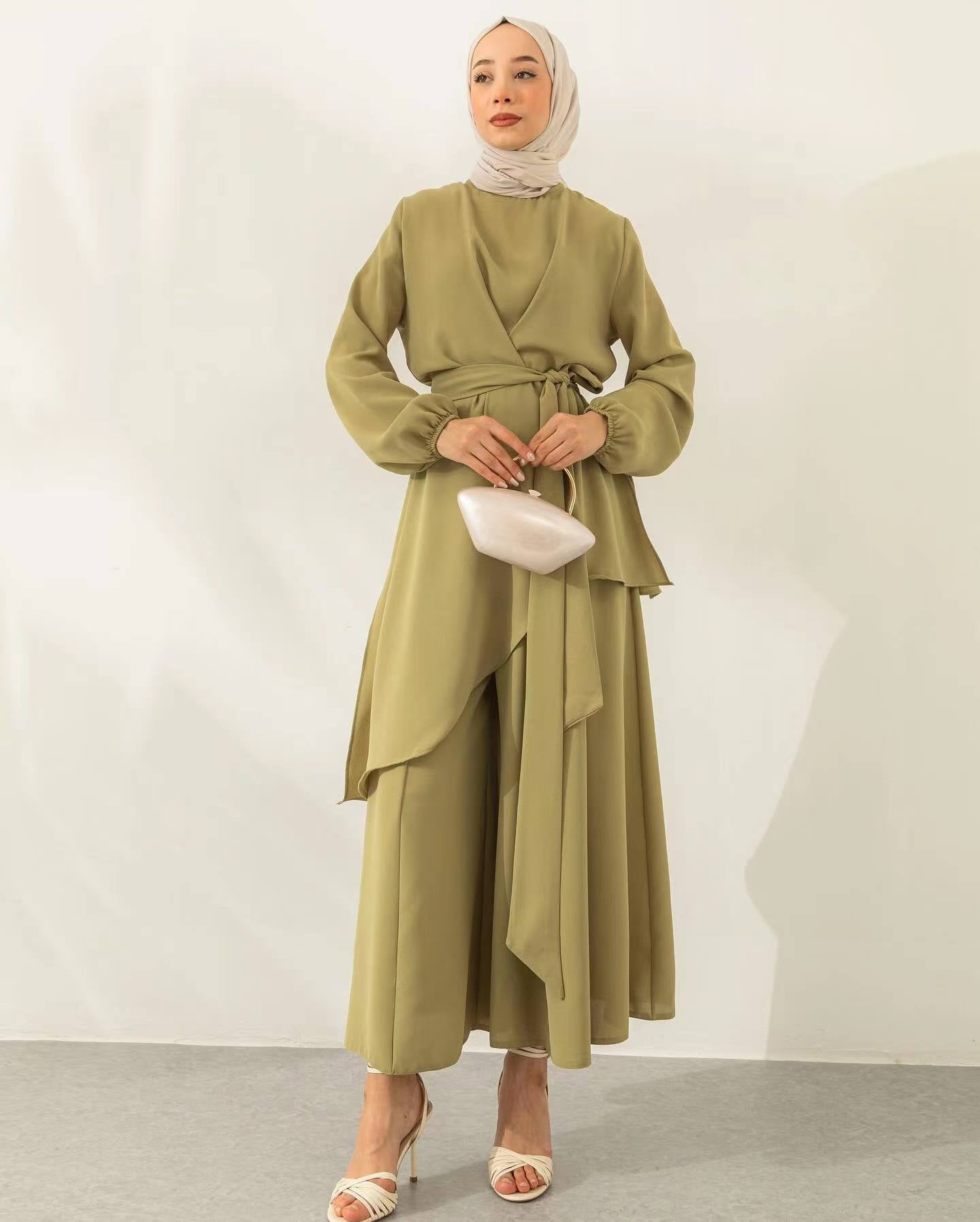 Women's Spring Muslim Style Solid Color Fashion Suits