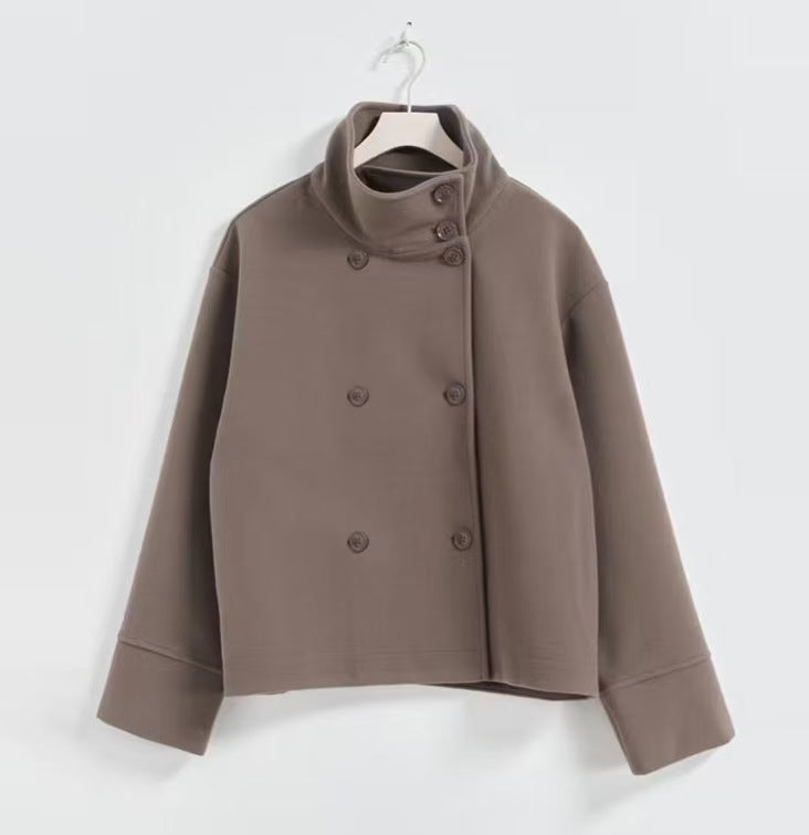 Graceful Stand Collar Double Breasted Woolen Coats