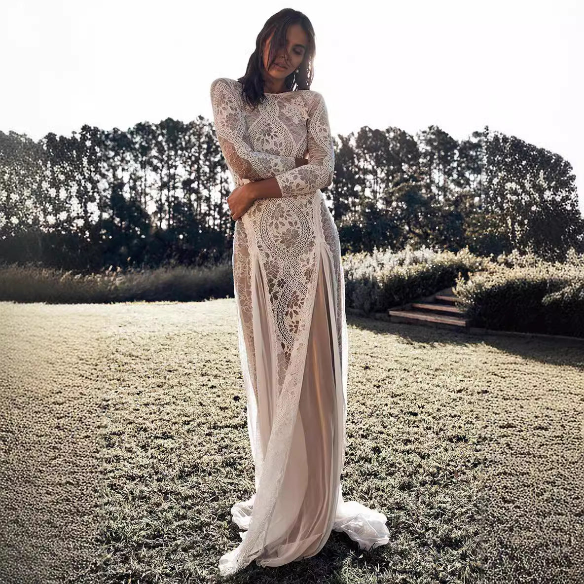 Women's Dress Round Neck Long Sleeve Hollow Dresses