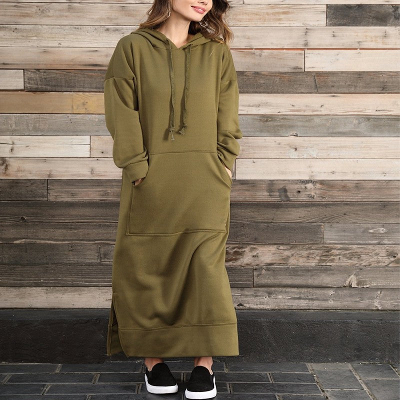 Loose Oversized Knit Hooded Brushed Hoody Casual Fashion Large Dress