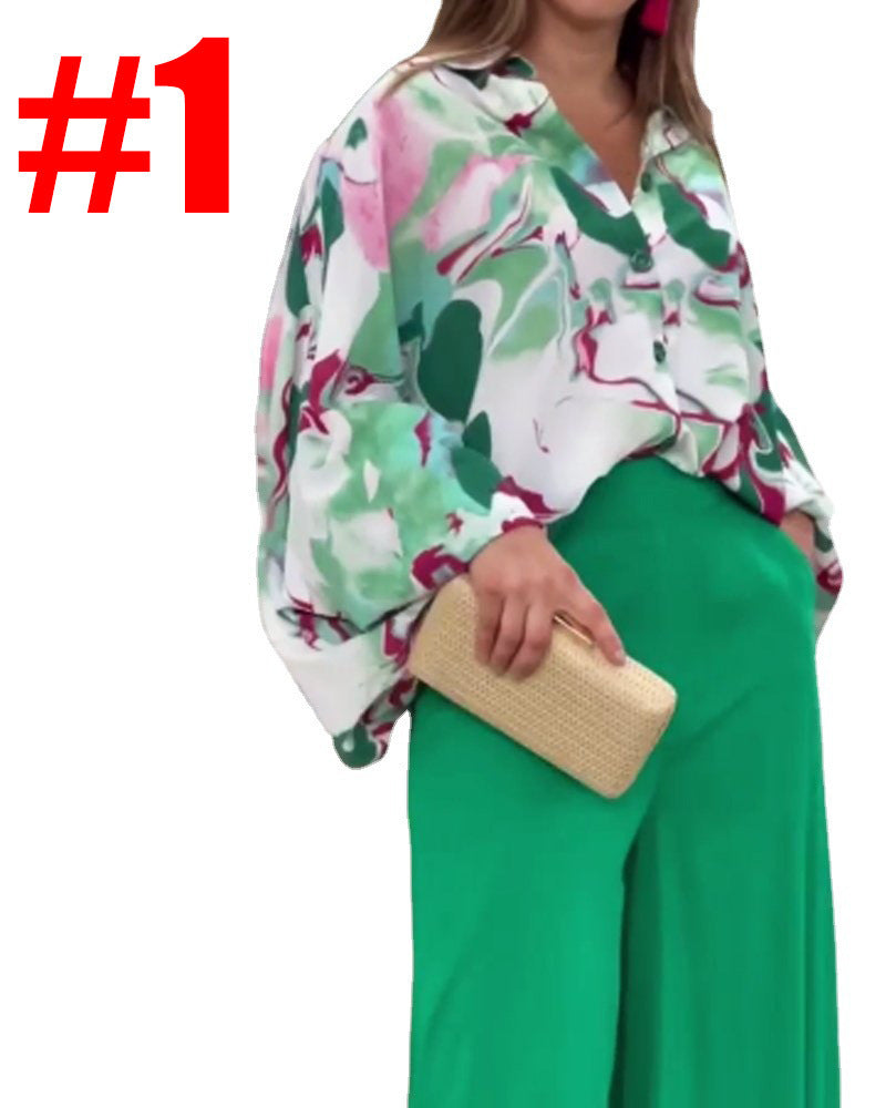 Women's American Printed Casual Loose Lapels Shirt High Suits