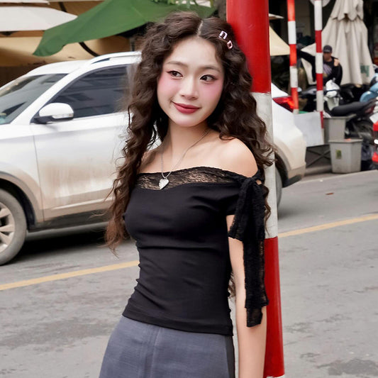 Women's Solid Color Sexy Lace Stitching Blouses