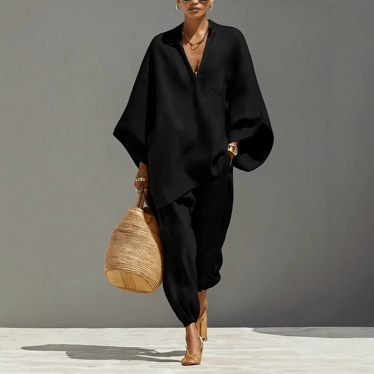 Women's Wear Style Design Batwing Sleeve Lazy Fashion Casual Suit