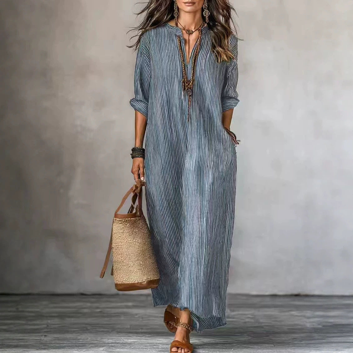 Holiday Loose Long Fashion Casual Striped Dress