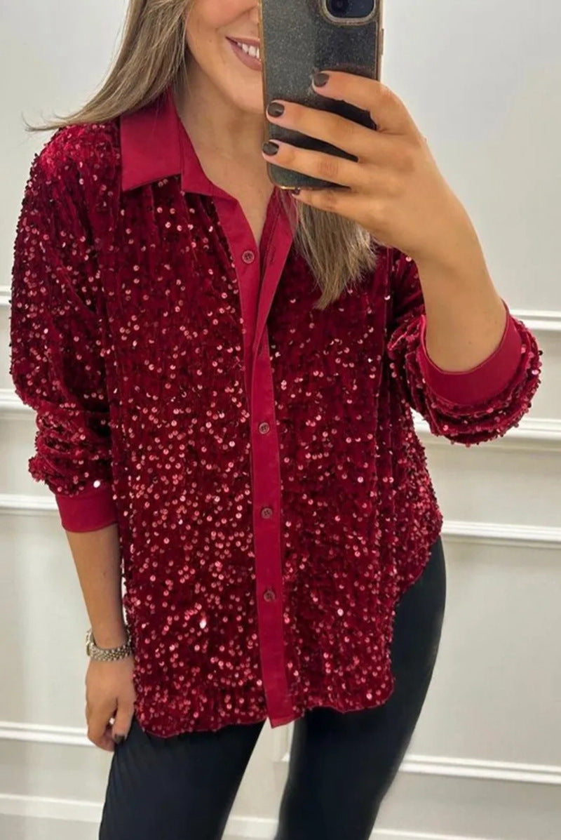 Women's Winter Solid Color Lapel Long Sleeve Tops