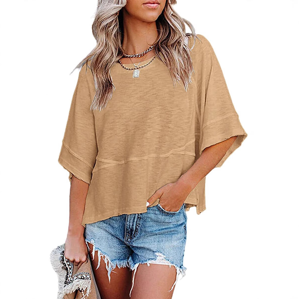 Women's Solid Color Bell Sleeve Casual Loose-fitting Blouses