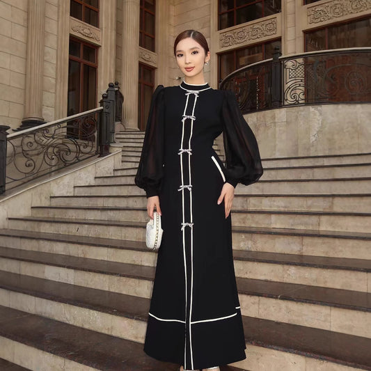 Bow Decoration Color Collision Design Elegant Dresses