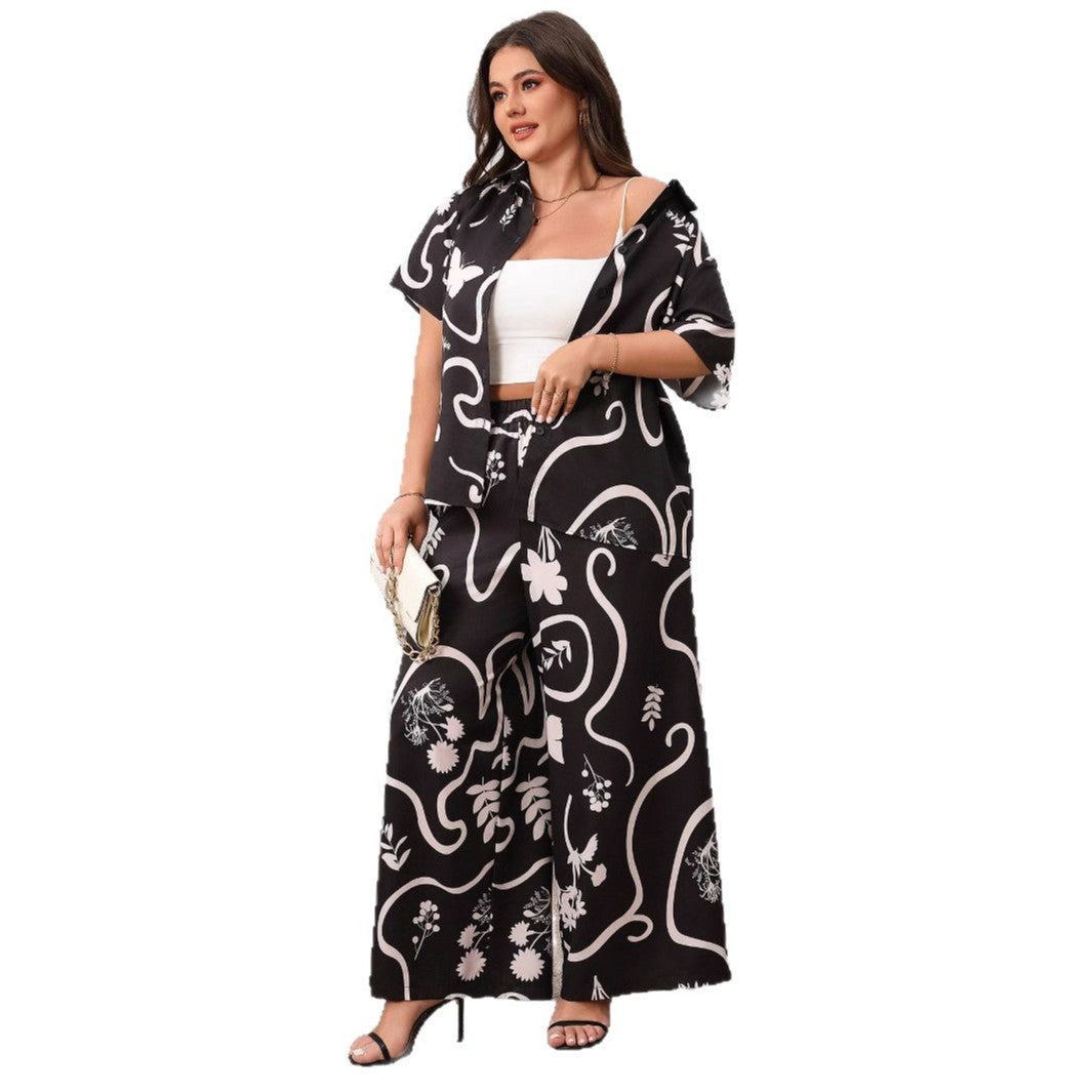 Women's Printed Loose Sleeve Wide Leg Suits