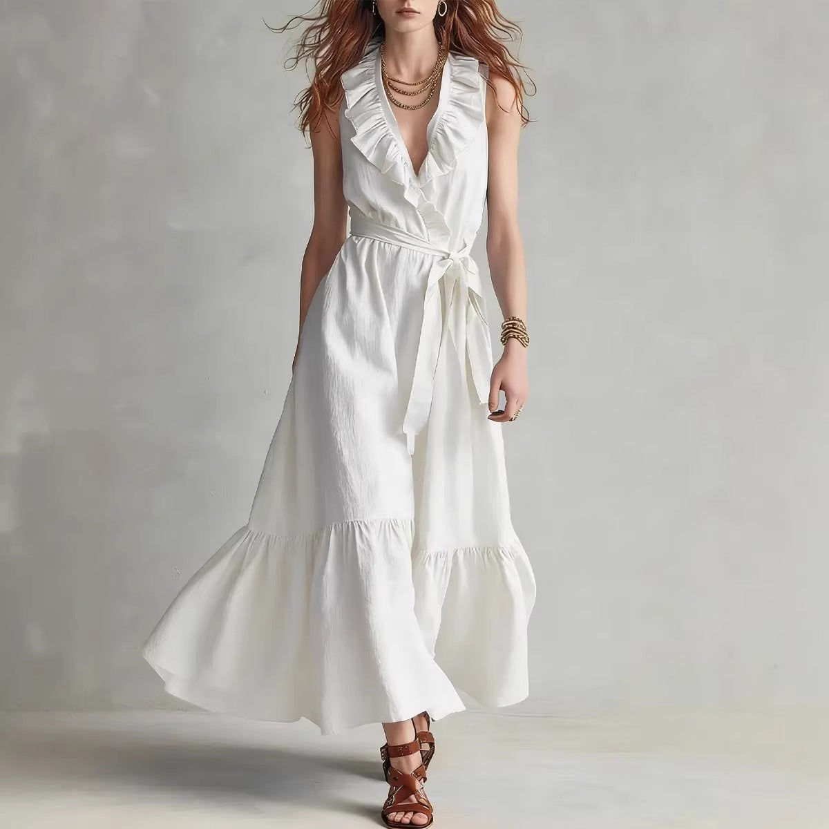 Fashion Solid Color Sleeveless Lace Band Dress