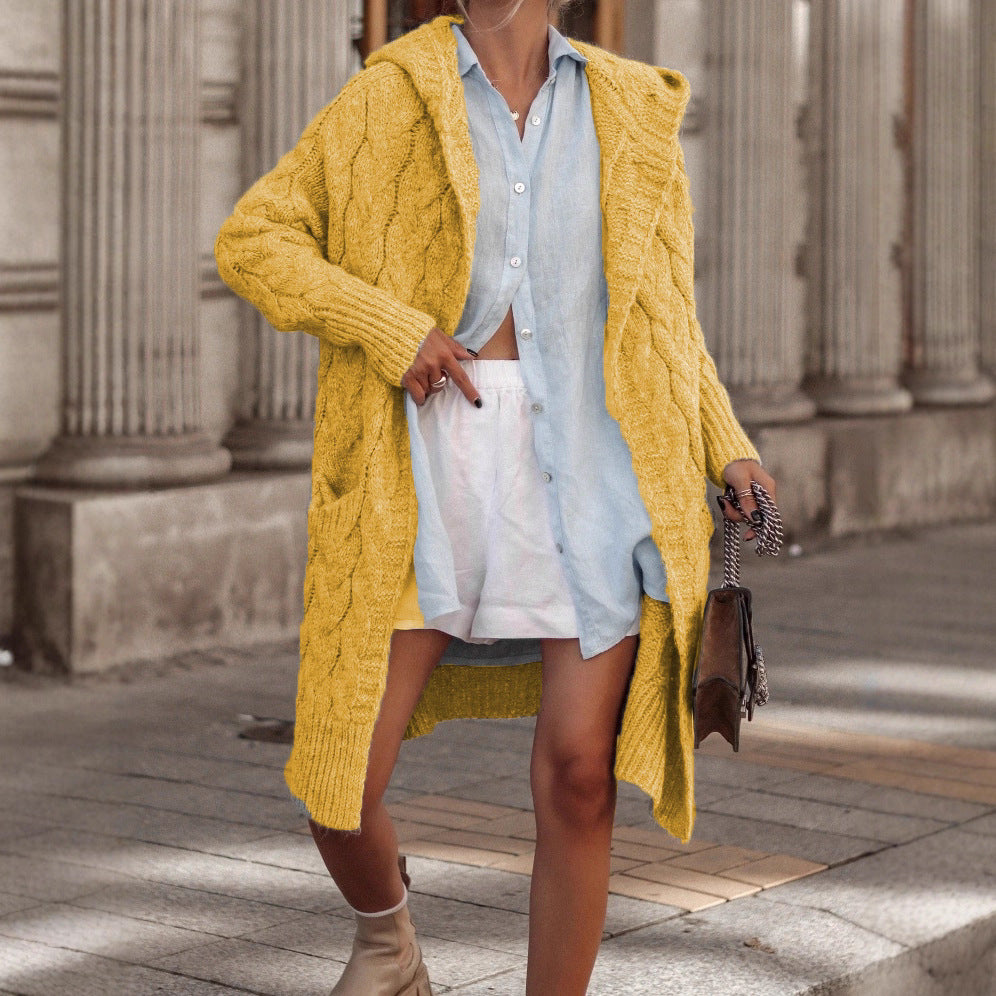 New Classic Beautiful Trendy Long Hooded Knitwear