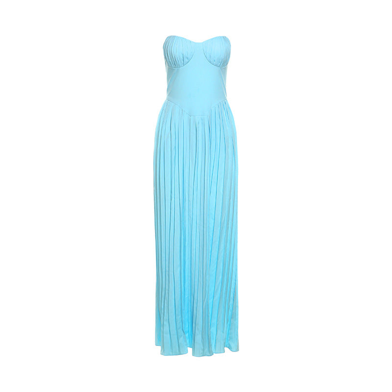 Women's Pleated Dress Tube Long Slim Fit Tops