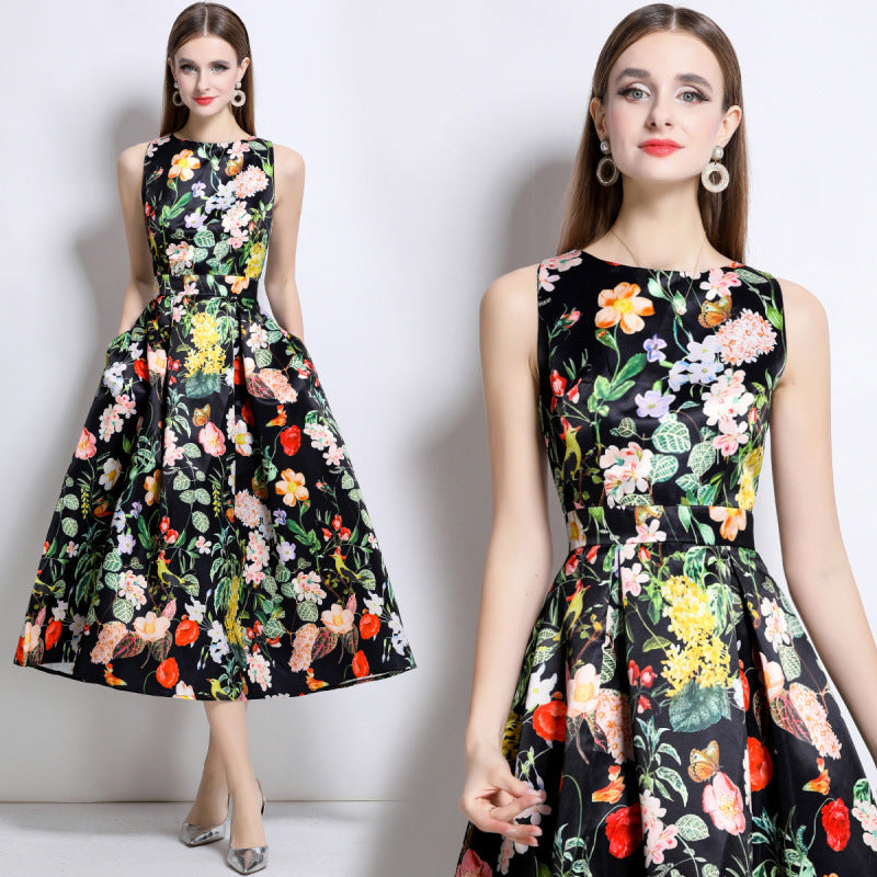 Women's Elegance Sleeveless Dress Summer High-grade Printed Dresses