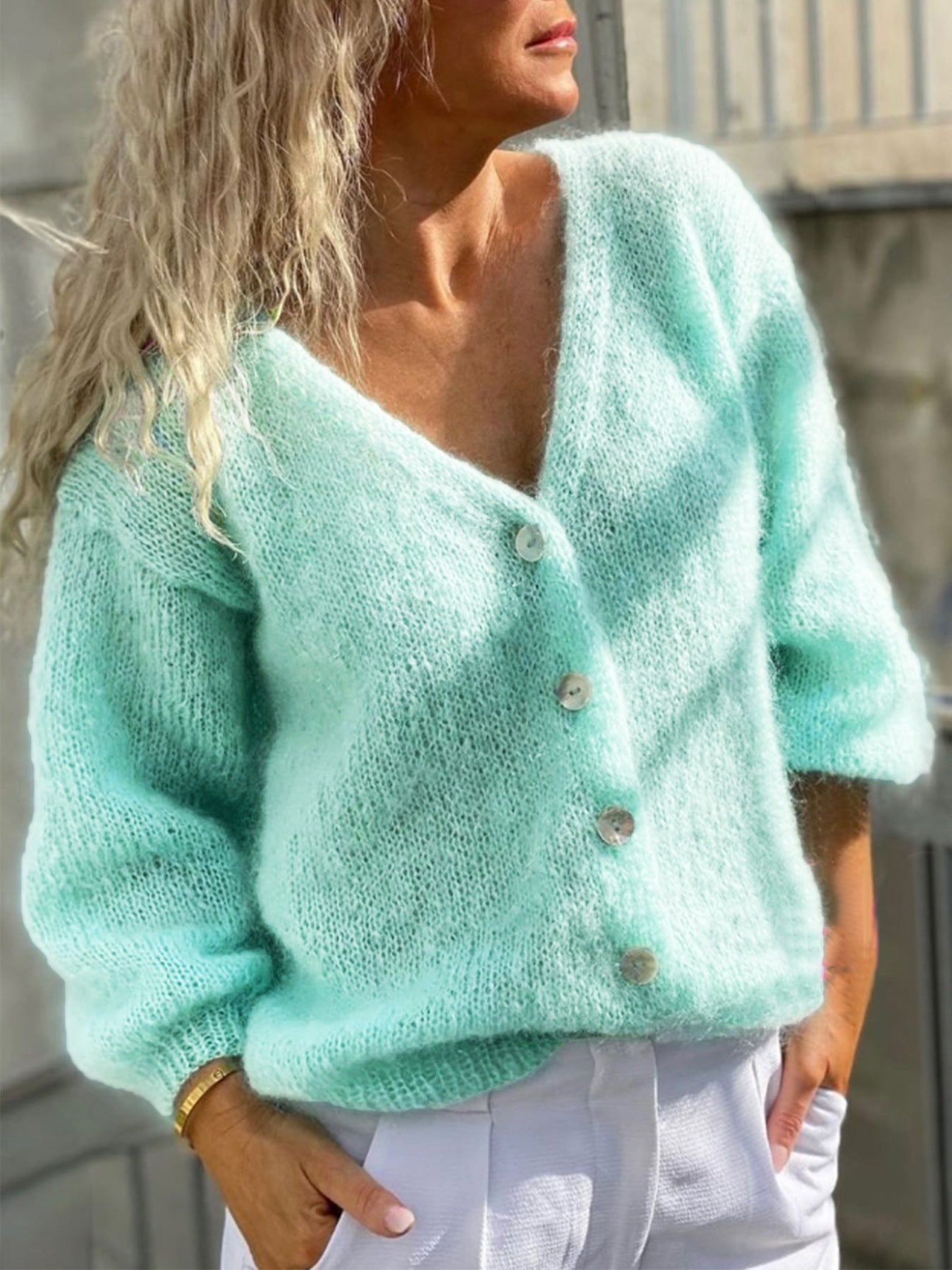 Women's Deep Solid Color Buttons Knitted Cardigans